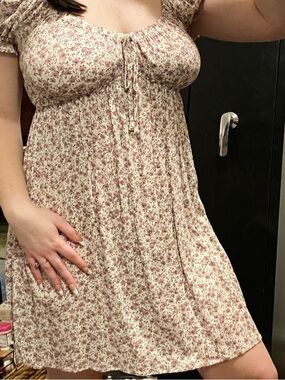 Tilly's Cream & Pink Floral Empire-Waist Mini Dress, Summer Dress, Casual & Cute